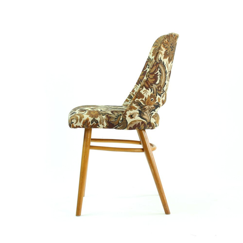 Vintage chair with flowery patterns for Ton, Czechoslovakia 1960