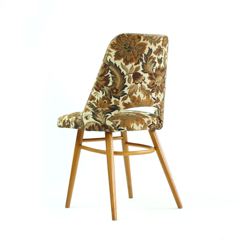 Vintage chair with flowery patterns for Ton, Czechoslovakia 1960
