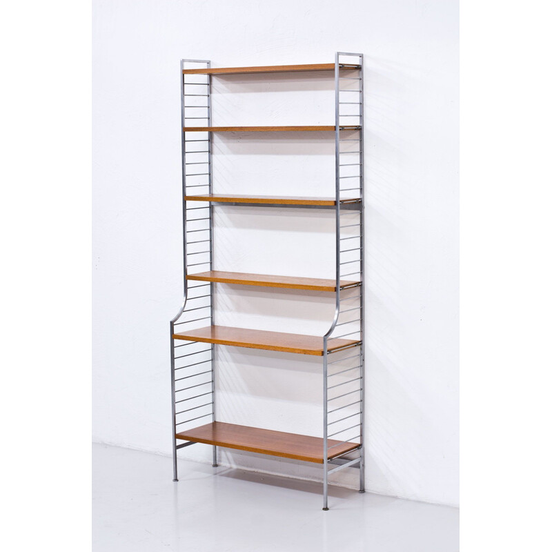 Vintage Continental shelves system for String in teak and brushed steel 1960s