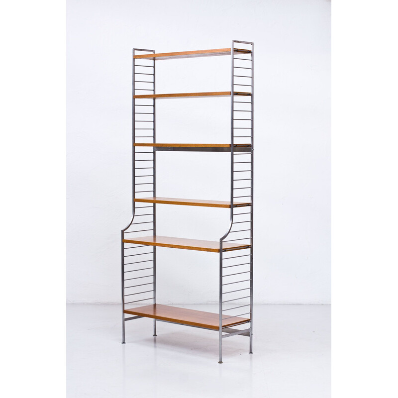 Vintage Continental shelves system for String in teak and brushed steel 1960s