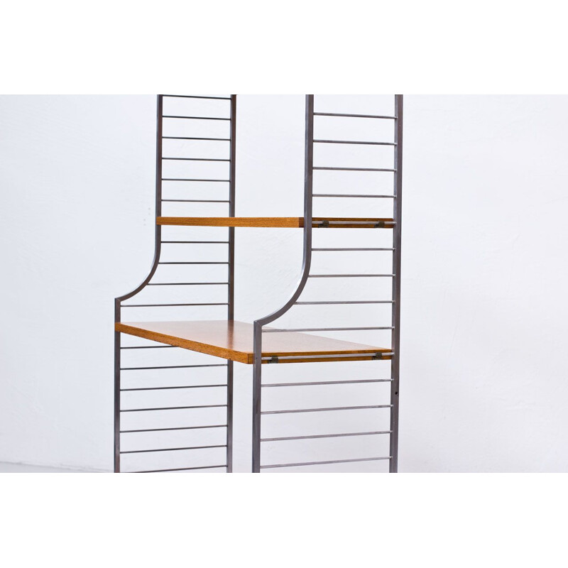 Vintage Continental shelves system for String in teak and brushed steel 1960s