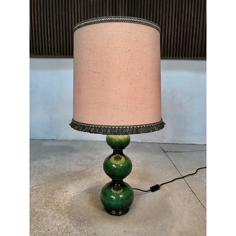 Vintage german table lamp for Kaiser Leuchten in green ceramics and fabric 1960s