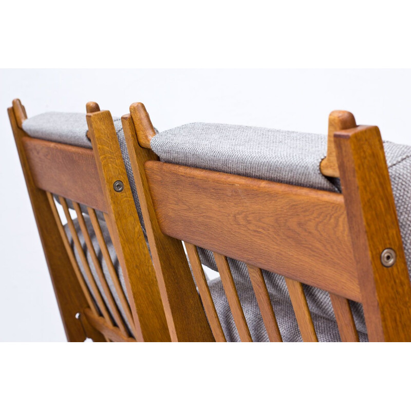 Pair of vintage GE-375 armchairs for Getama in grey wool and oakwood 1960s