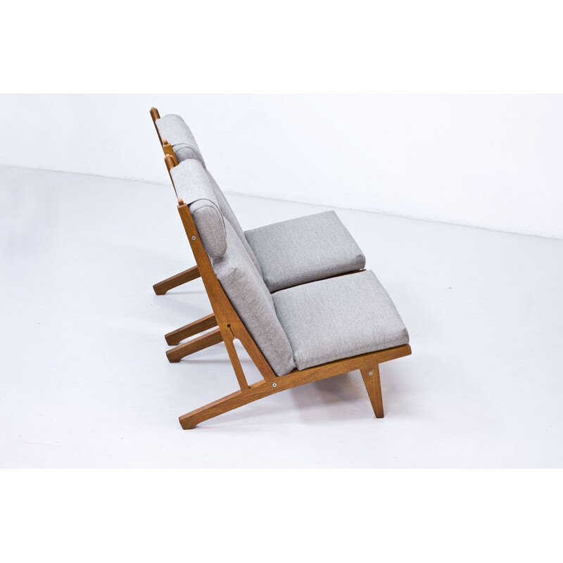 Paire de fauteuils vintage GE-375 pour Getama en laine grise et chêne 1960