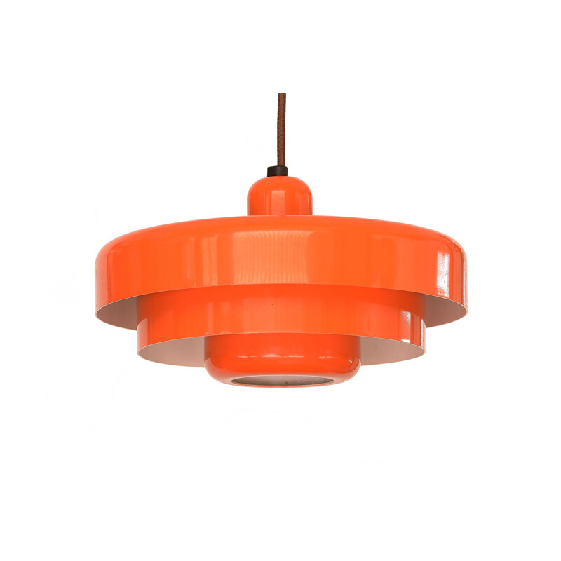 Vintage danish pendant lamp in orange lacquered metal 1970s