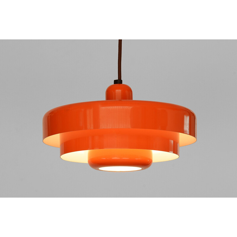 Vintage danish pendant lamp in orange lacquered metal 1970s