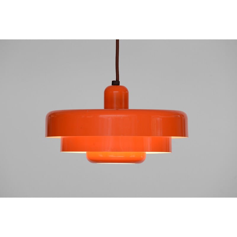 Vintage danish pendant lamp in orange lacquered metal 1970s