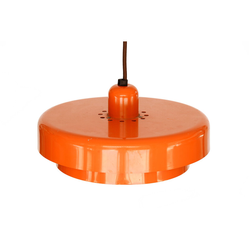 Vintage danish pendant lamp in orange lacquered metal 1970s