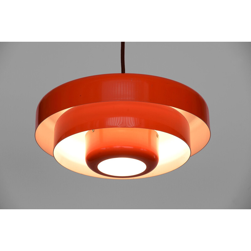 Vintage danish pendant lamp in orange lacquered metal 1970s