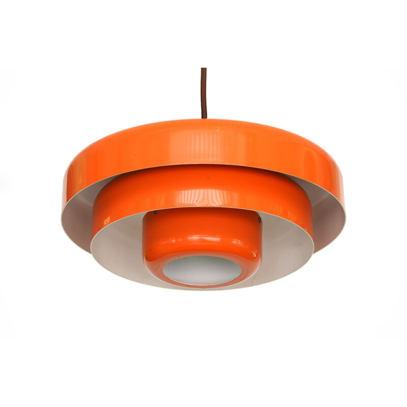 Vintage danish pendant lamp in orange lacquered metal 1970s