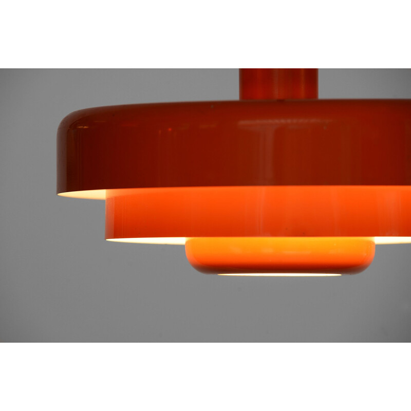 Vintage danish pendant lamp in orange lacquered metal 1970s