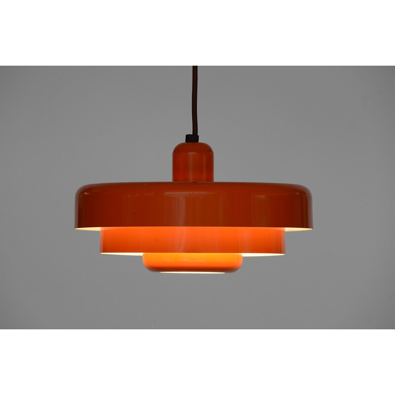 Vintage danish pendant lamp in orange lacquered metal 1970s