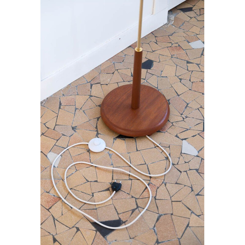 Vintage floor lamp in teak, gilded brass and rattan