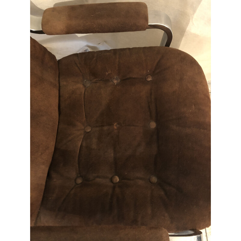 Vintage armchair in suede with ottoman