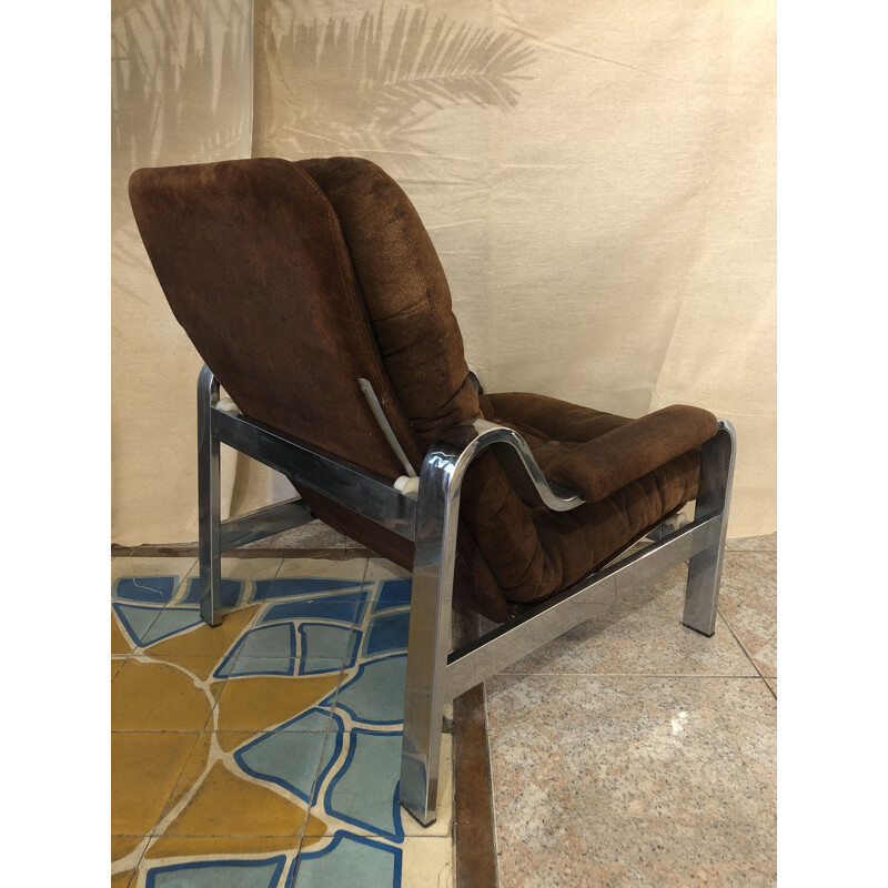 Vintage armchair in suede with ottoman