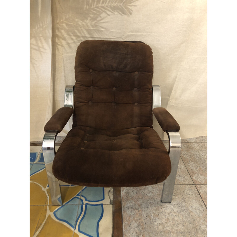 Vintage armchair in suede with ottoman