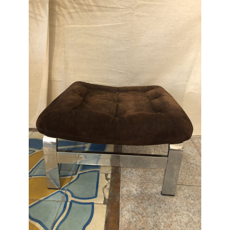 Vintage armchair in suede with ottoman