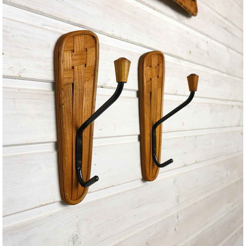 Vintage wardrobe set mirror, coat rack and coat hooks, Germany, 1950s