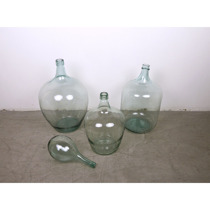 Set of 4 vintage ballon vases in glass antique French Dame Jeanne 1900s