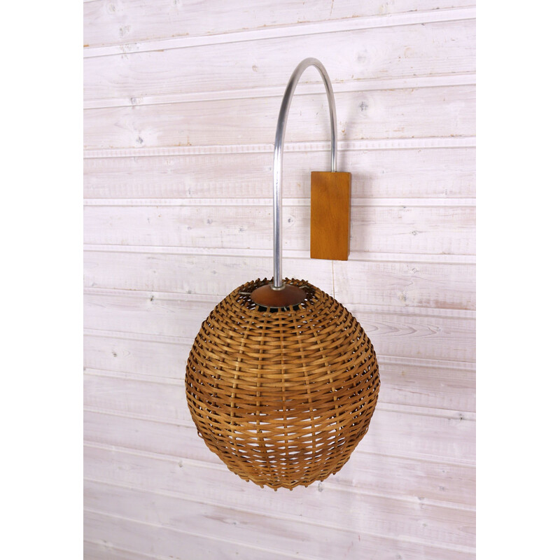 Vintage wall lamp in wicker, Germany, 1950s