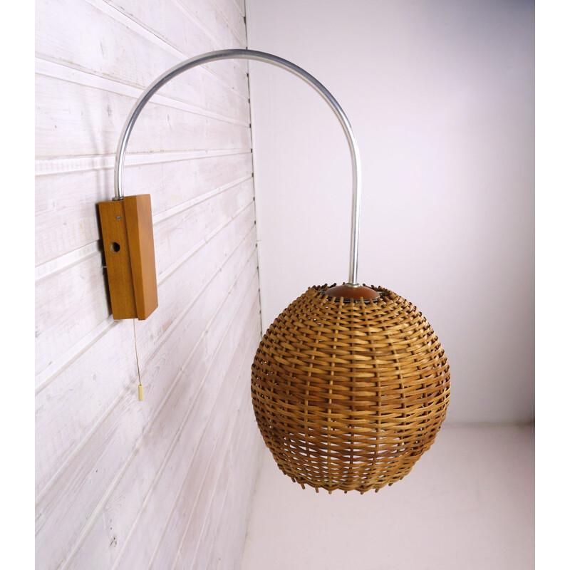 Vintage wall lamp in wicker, Germany, 1950s