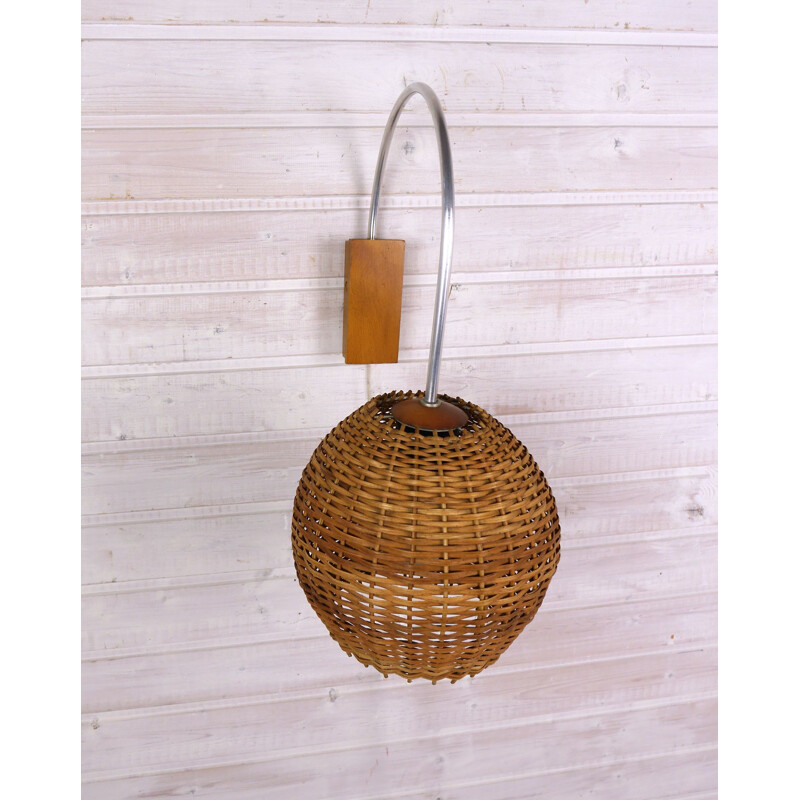 Vintage wall lamp in wicker, Germany, 1950s