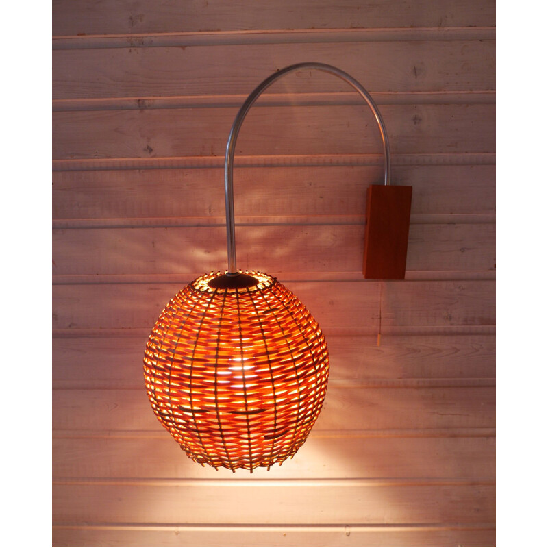 Vintage wall lamp in wicker, Germany, 1950s