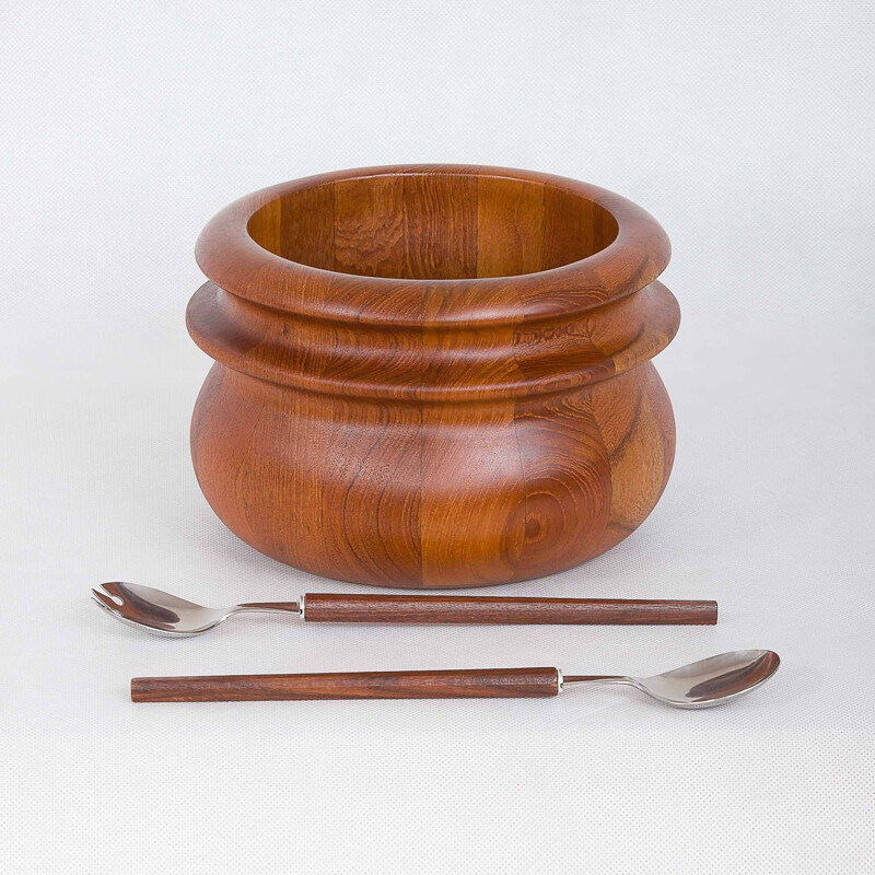 Vintage Birgit Krogh teak salad bowl by Woodline serving utensils
