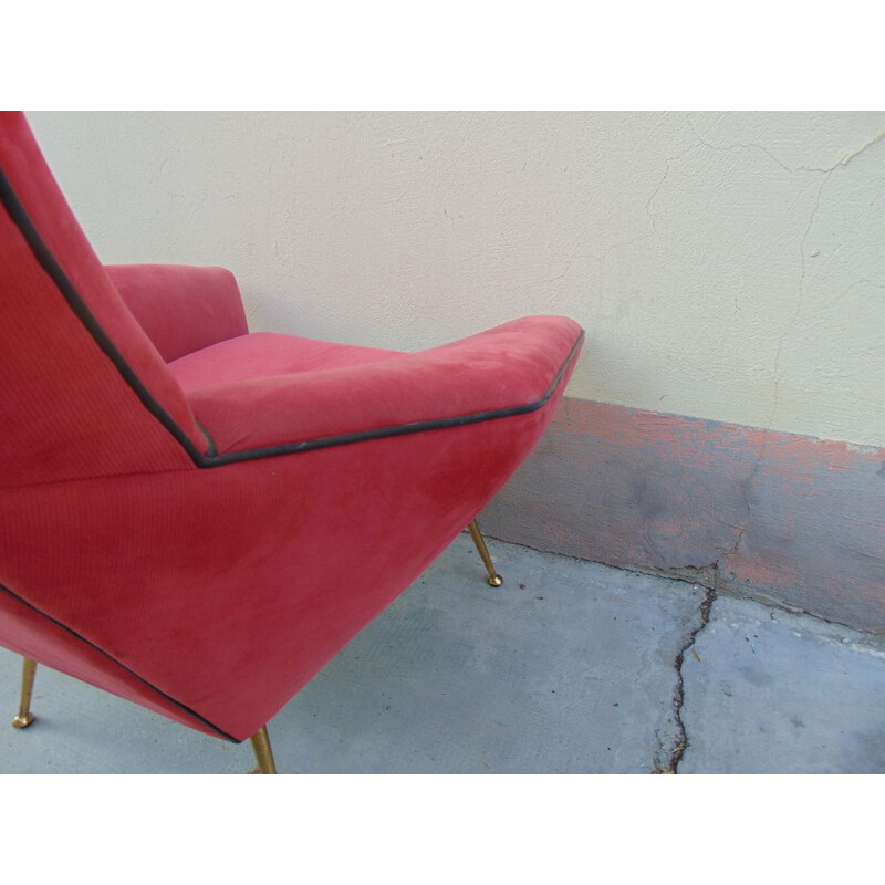 Vintage armchair 1950 brass feet