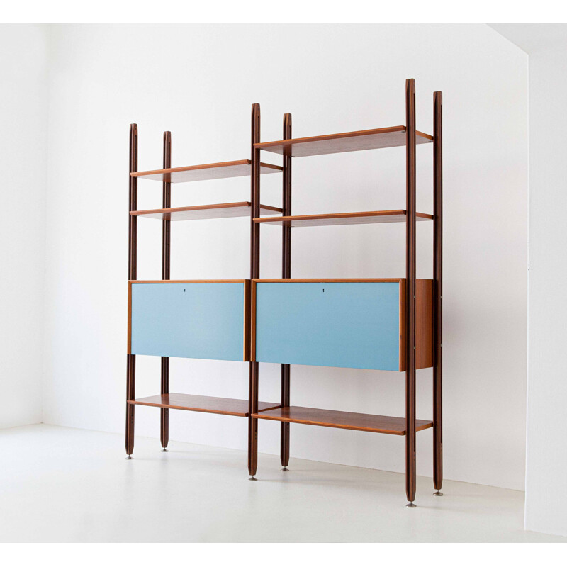 Vintage teak modular bookshelf with Light Blue Doors