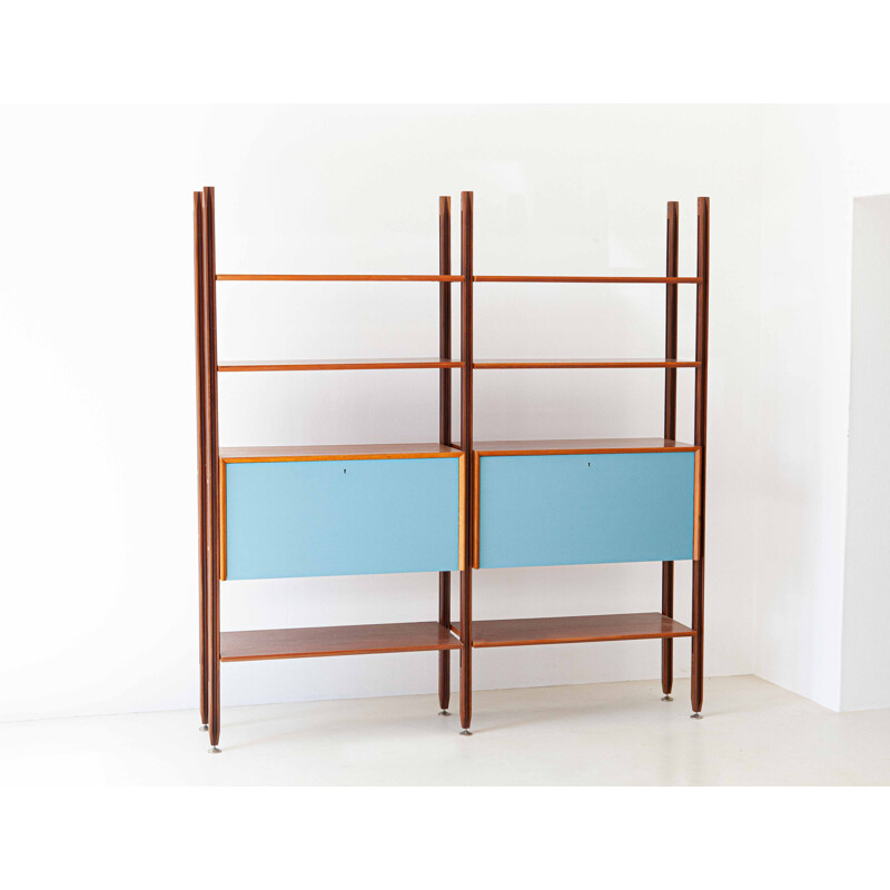 Vintage teak modular bookshelf with Light Blue Doors