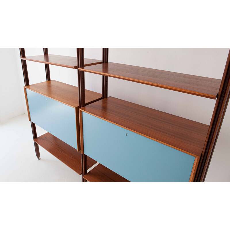 Vintage teak modular bookshelf with Light Blue Doors