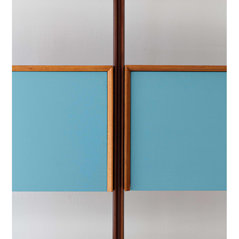 Vintage teak modular bookshelf with Light Blue Doors