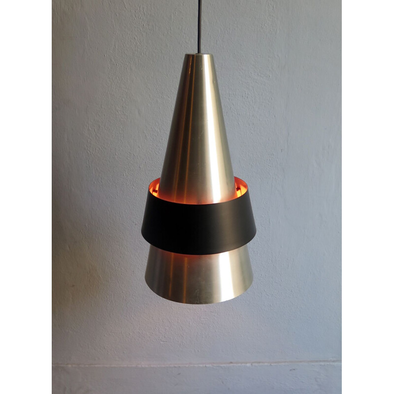 Vintage Danish Corona hanging lamp for Fog & Morup in orange aluminium 1960