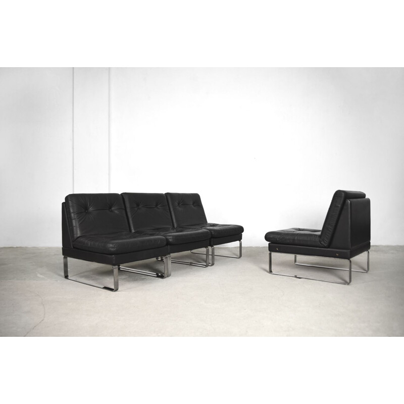 Vintage Modular Sofa in Leater and Chrome for Klöber Manufactory, Germany, 1980s