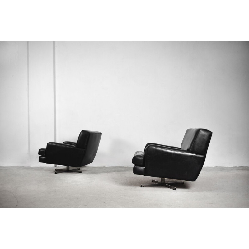 Set of 2 vintage swivel armchairs Brutalist Belgium 1950s