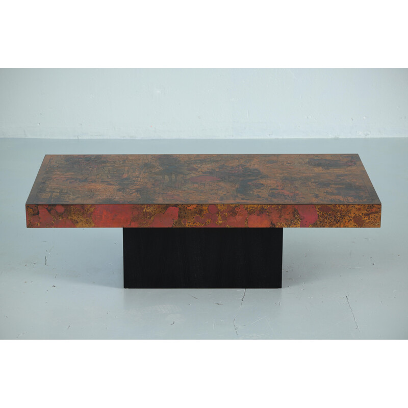 Vintage coffee table by Bernhard Rohne oxidized and etched copper 1966