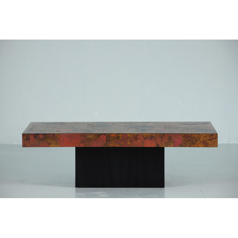 Vintage coffee table by Bernhard Rohne oxidized and etched copper 1966