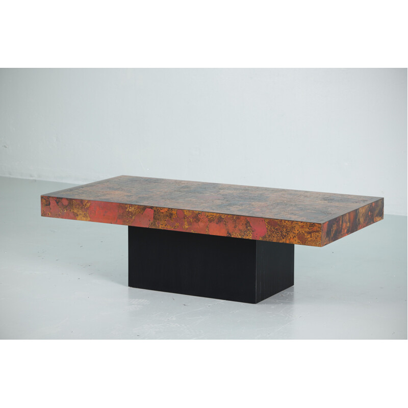 Vintage coffee table by Bernhard Rohne oxidized and etched copper 1966