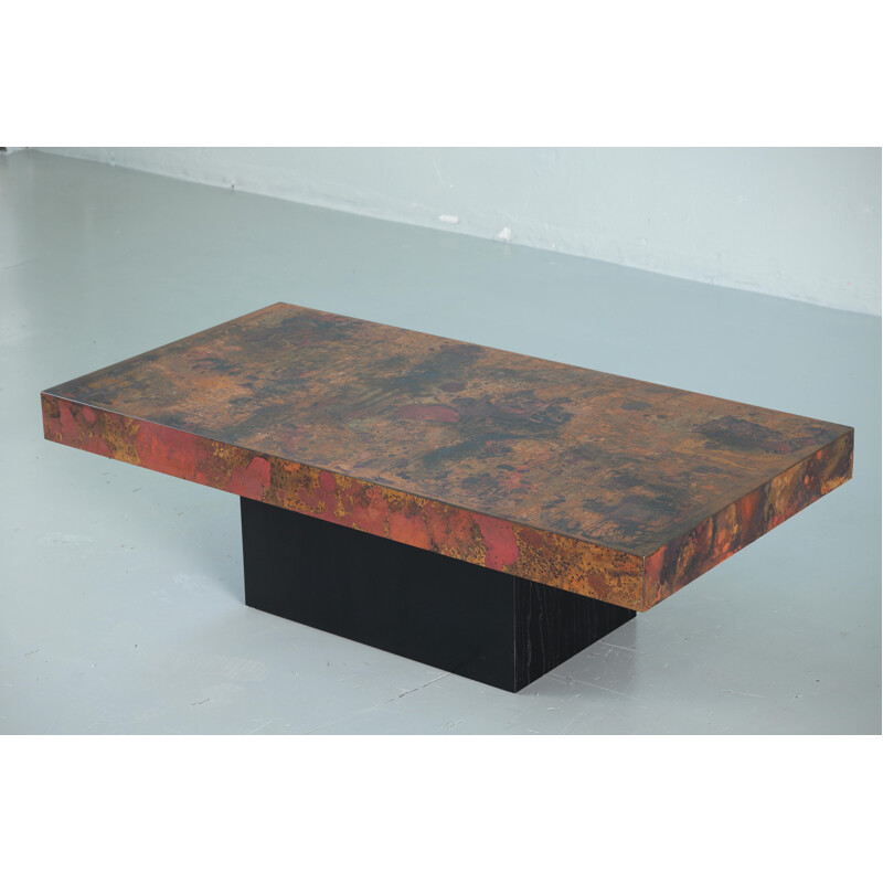 Vintage coffee table by Bernhard Rohne oxidized and etched copper 1966