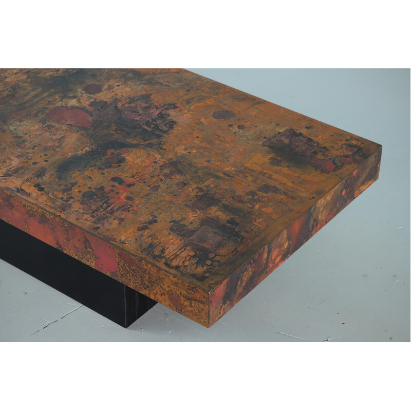 Vintage coffee table by Bernhard Rohne oxidized and etched copper 1966