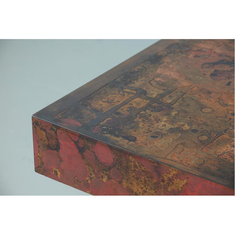 Vintage coffee table by Bernhard Rohne oxidized and etched copper 1966