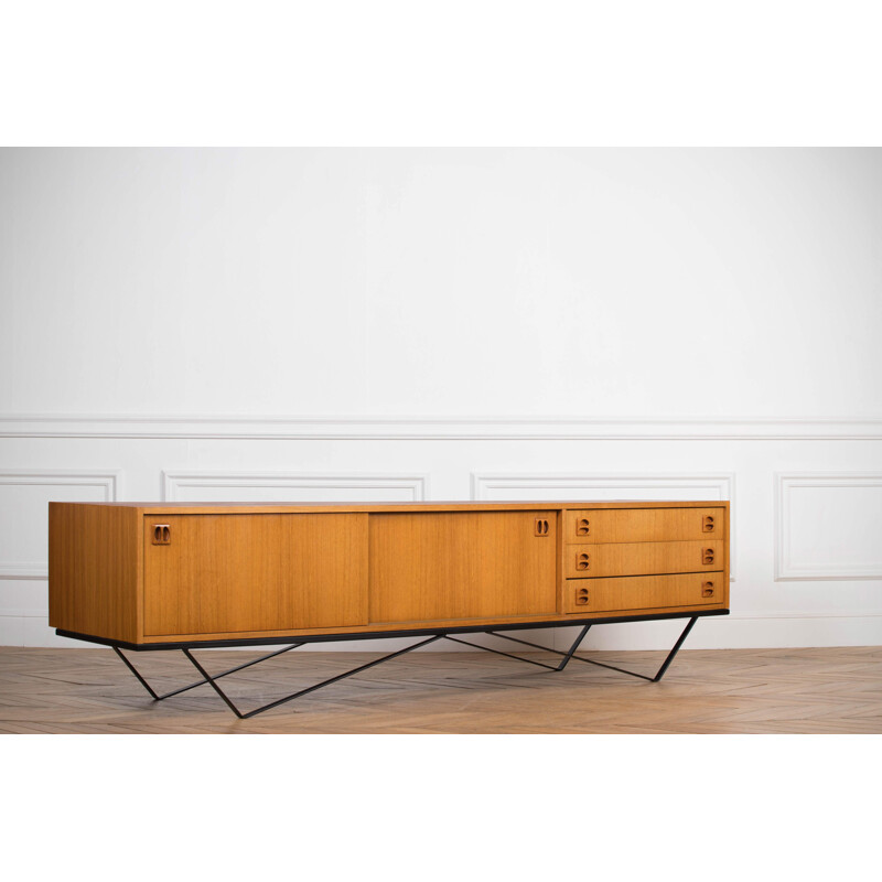 Vintage sideboard minimalist in teak and steel 1960s