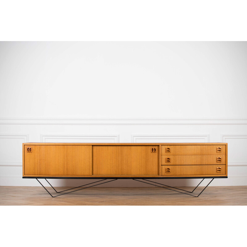 Vintage sideboard minimalist in teak and steel 1960s