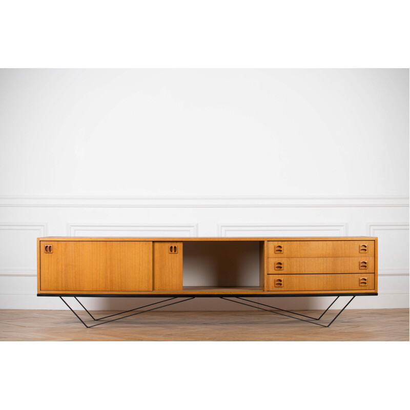 Vintage sideboard minimalist in teak and steel 1960s