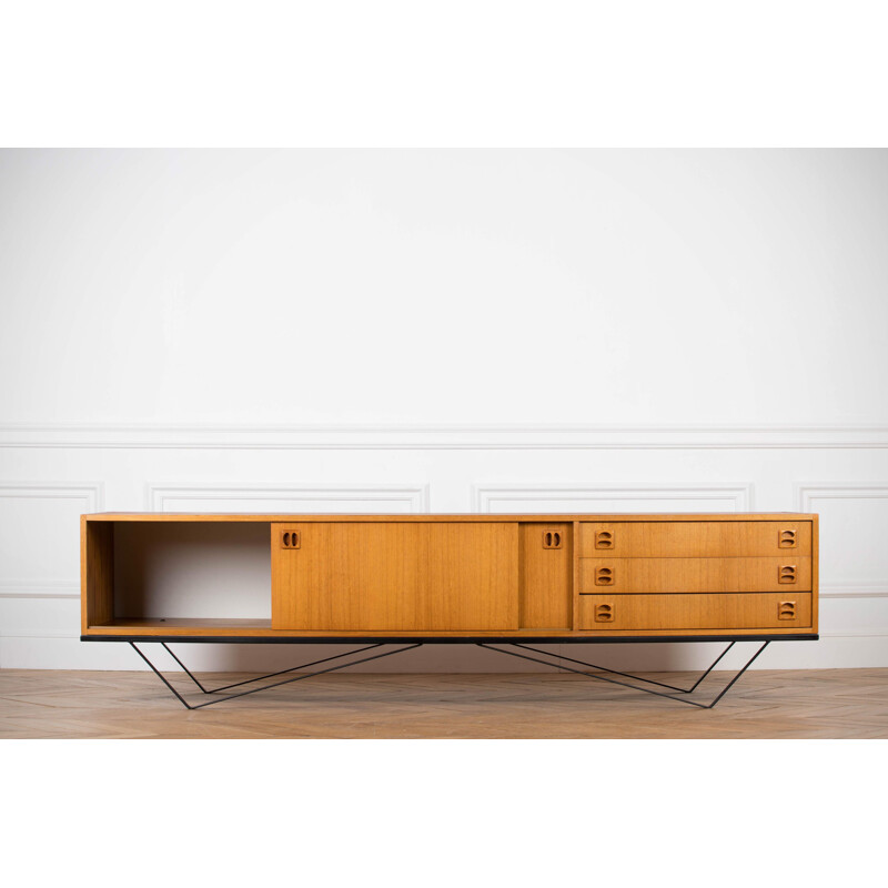 Vintage sideboard minimalist in teak and steel 1960s