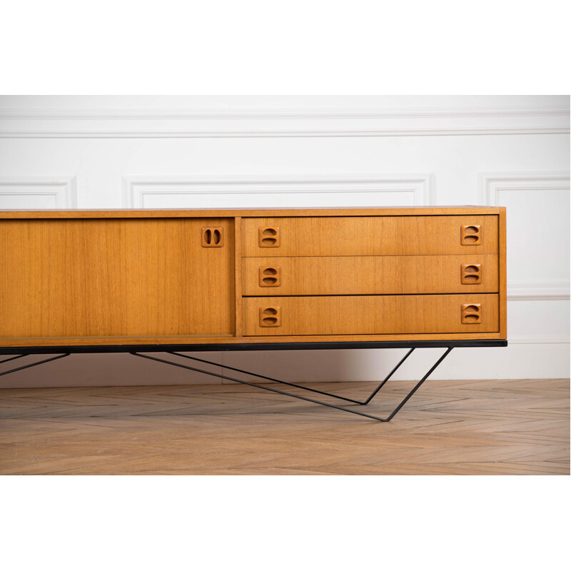 Vintage sideboard minimalist in teak and steel 1960s