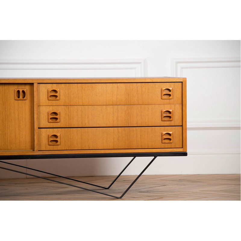 Vintage sideboard minimalist in teak and steel 1960s