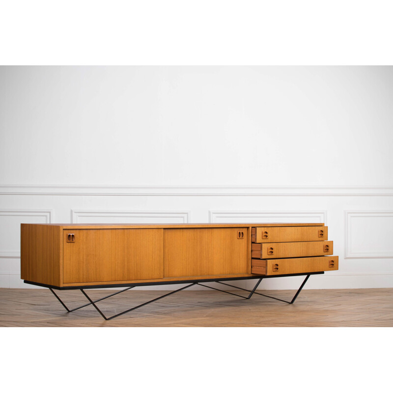 Vintage sideboard minimalist in teak and steel 1960s