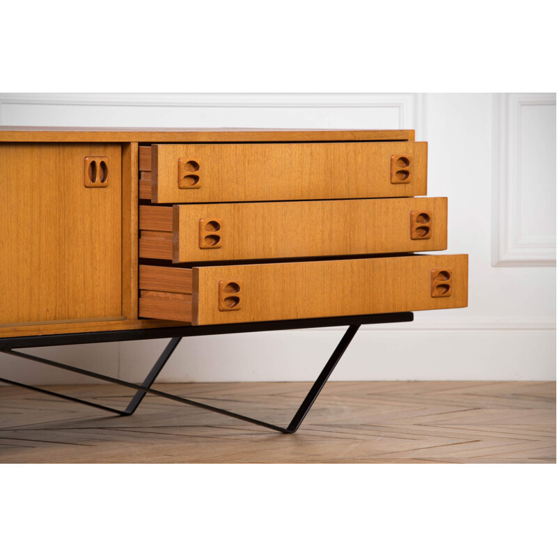 Vintage sideboard minimalist in teak and steel 1960s